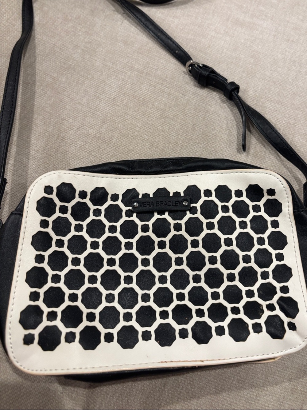 Vera Bradley Black and White Hex Cutout Crossbody